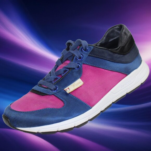 Gucci Web Runner Color Block Navy Fuchsia Lace-Up Trainers, Size 36.5 (US 6.5) - Picture 2 of 13